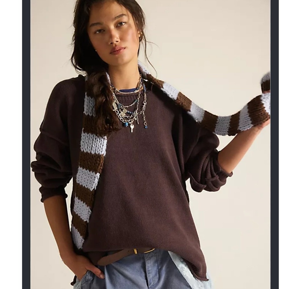 We The Free Ella Roll-Neck Oversized Sweater Womens S Brown Good Slouchy Seam